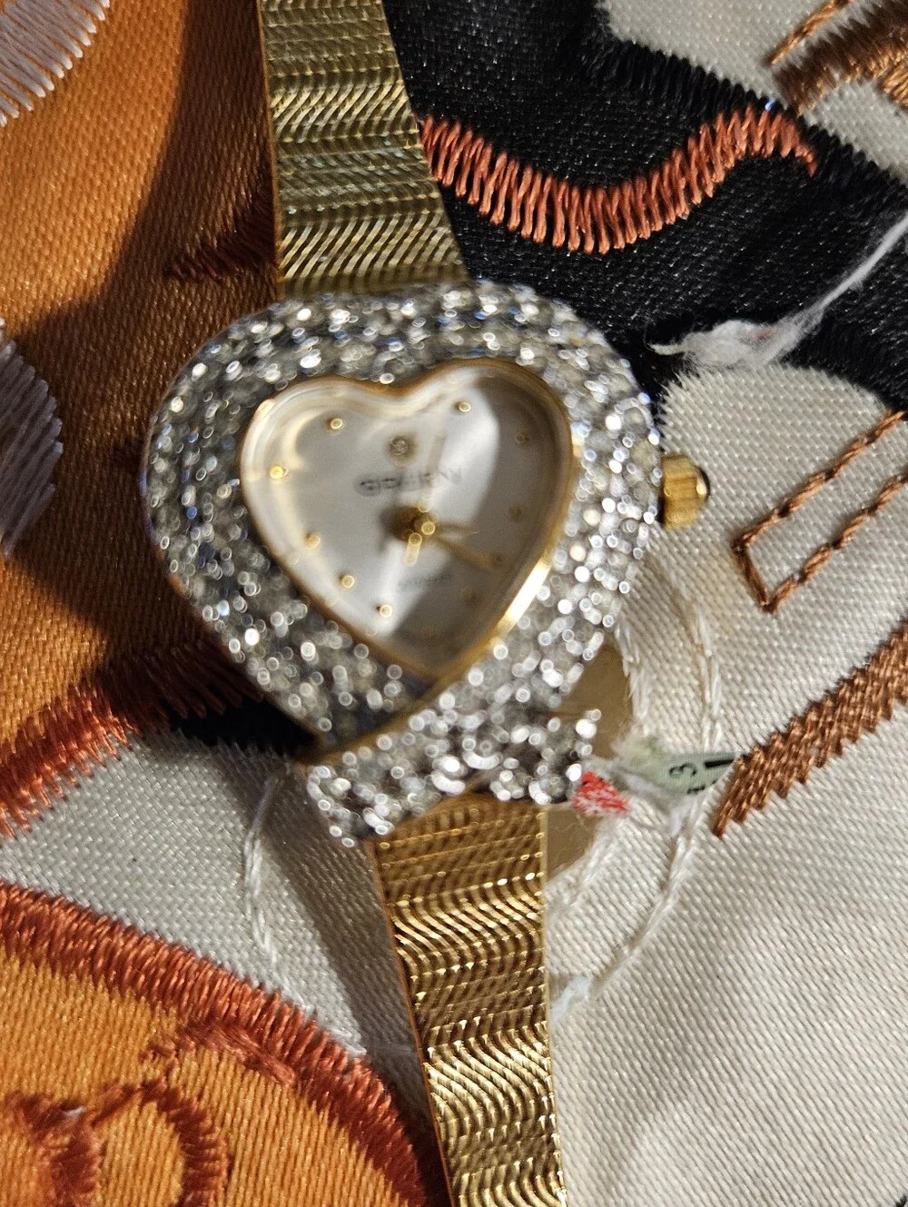 Gruen Gold Tone Heart Shaped Rhinestone Watch GR8121 Nww Battery!